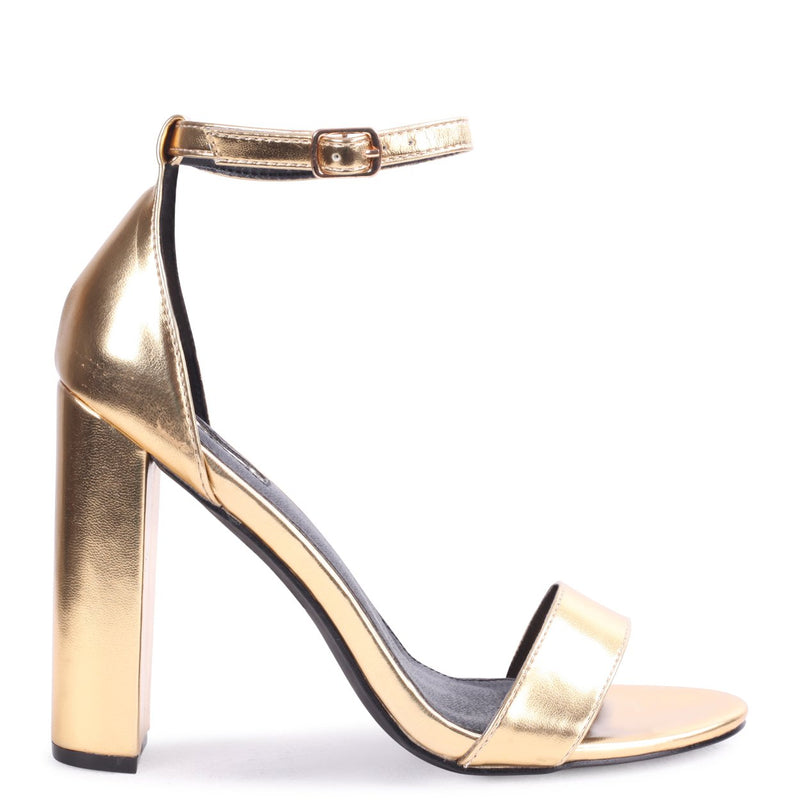 gold open toe block heels