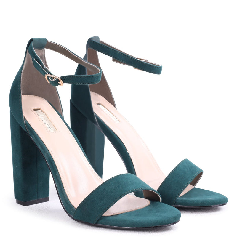 green suede block heels