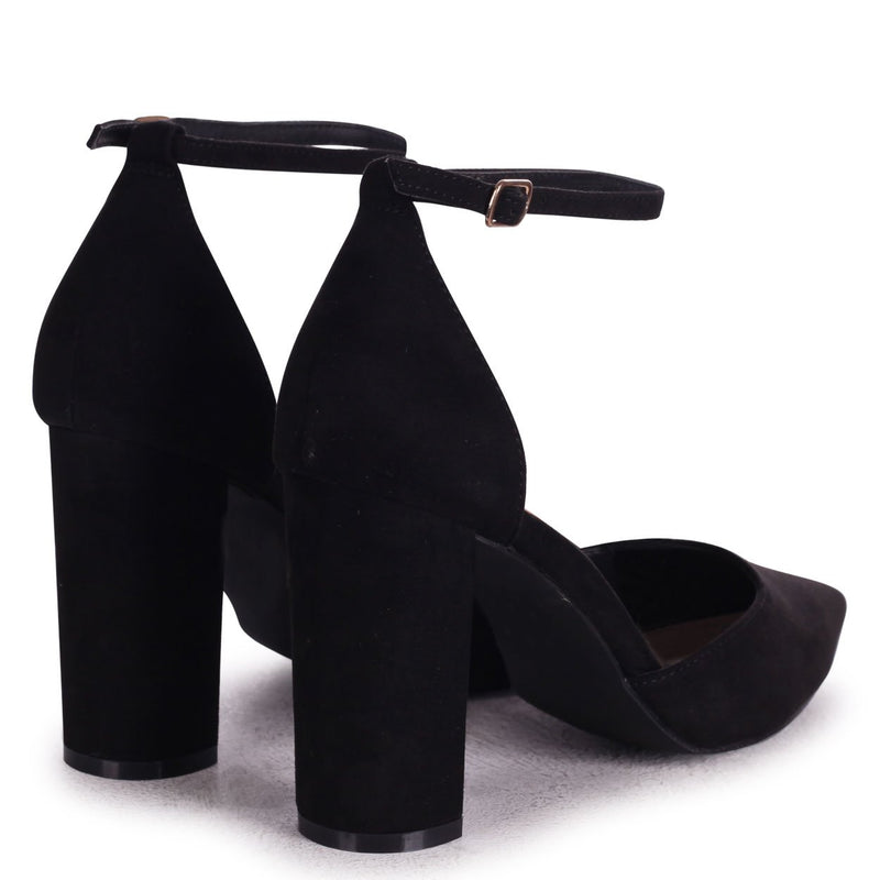 black ankle strap block heel