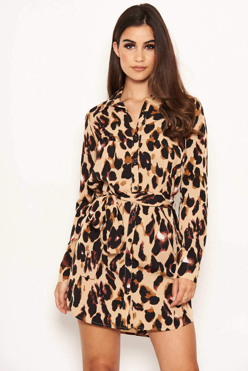 Leopard Print Tie Waist Shirt Dress – AX Paris