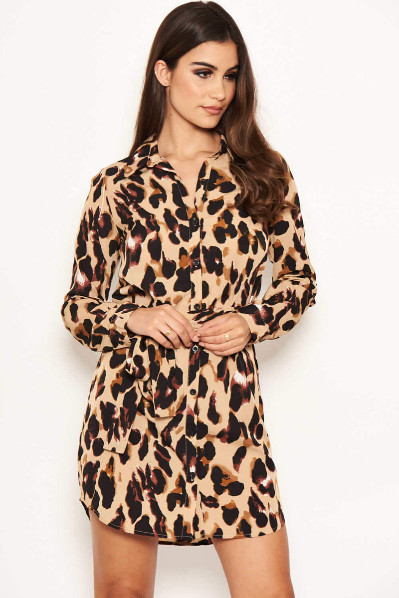 Leopard Print Tie Waist Shirt Dress – AX Paris