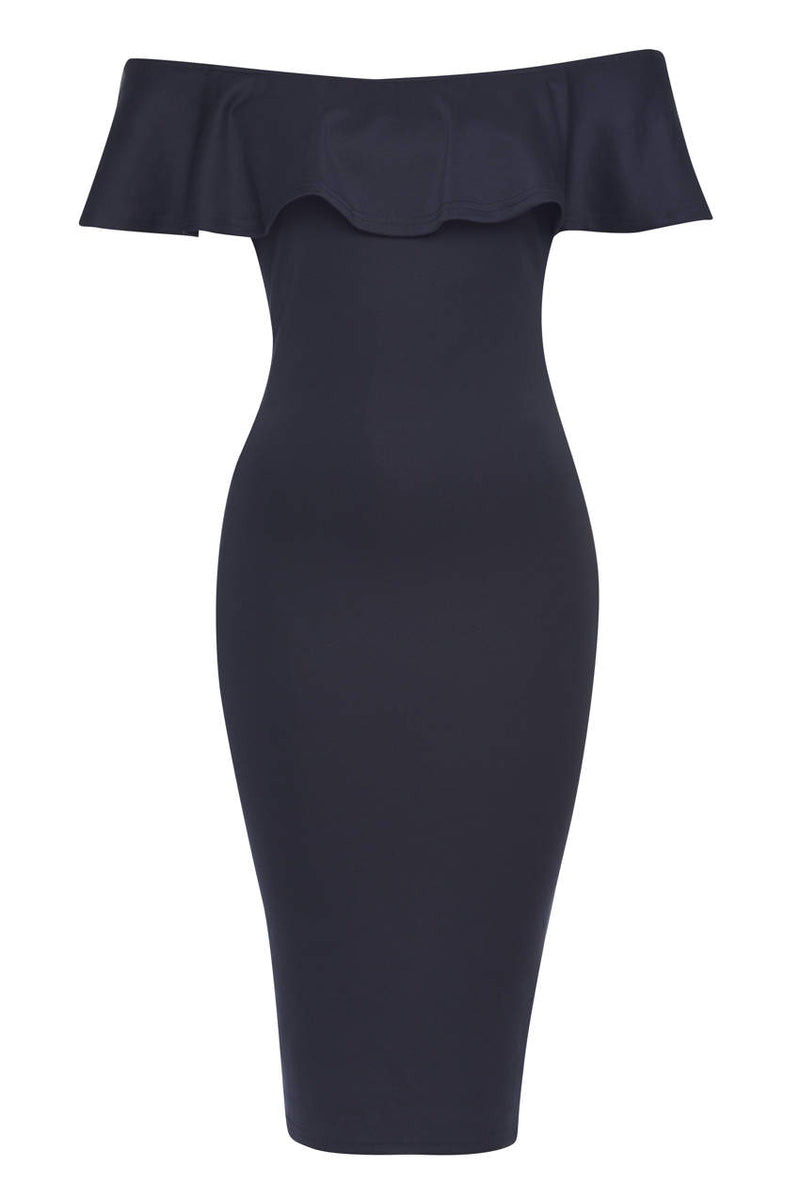 Navy Bardot Bodycon Dress With Ruffle Detail – AX Paris