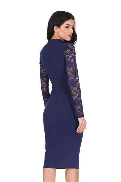 Navy Choker Neck Lace Sleeve Midi Dress – AX Paris