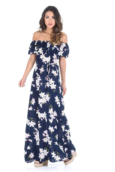 Navy Floral Bardot Printed Maxi Dress – AX Paris