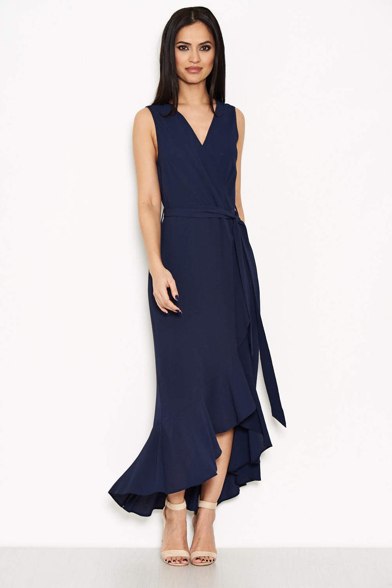 Navy Maxi Dress | Navy Frill Wrap Maxi Dress | AX Paris