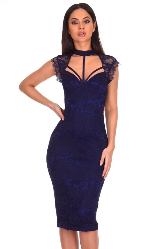 Navy Lace Harness Detailing Midi Dress – AX Paris