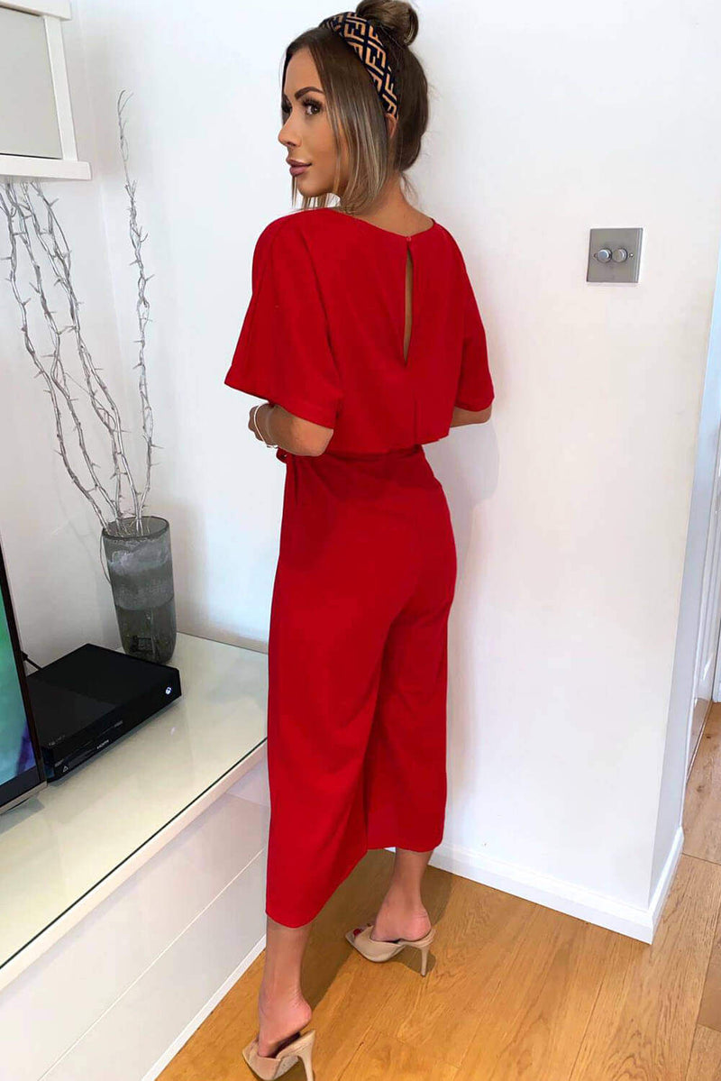 red culotte jumpsuit