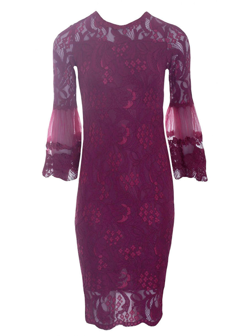 Plum Lace Frill Sleeve Midi Dress – AX Paris