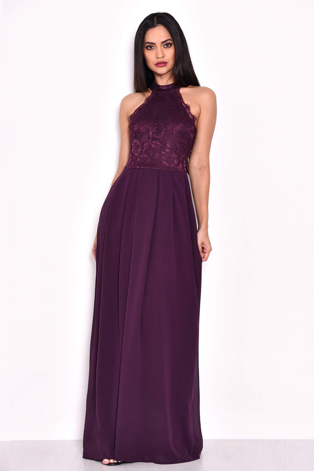 Plum Maxi Dress With Lace Detail Ax Paris 3317