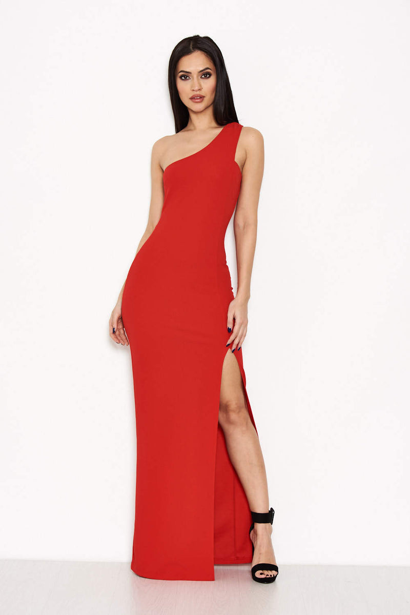 Red Asymmetric Thigh Split Maxi Dress – AX Paris