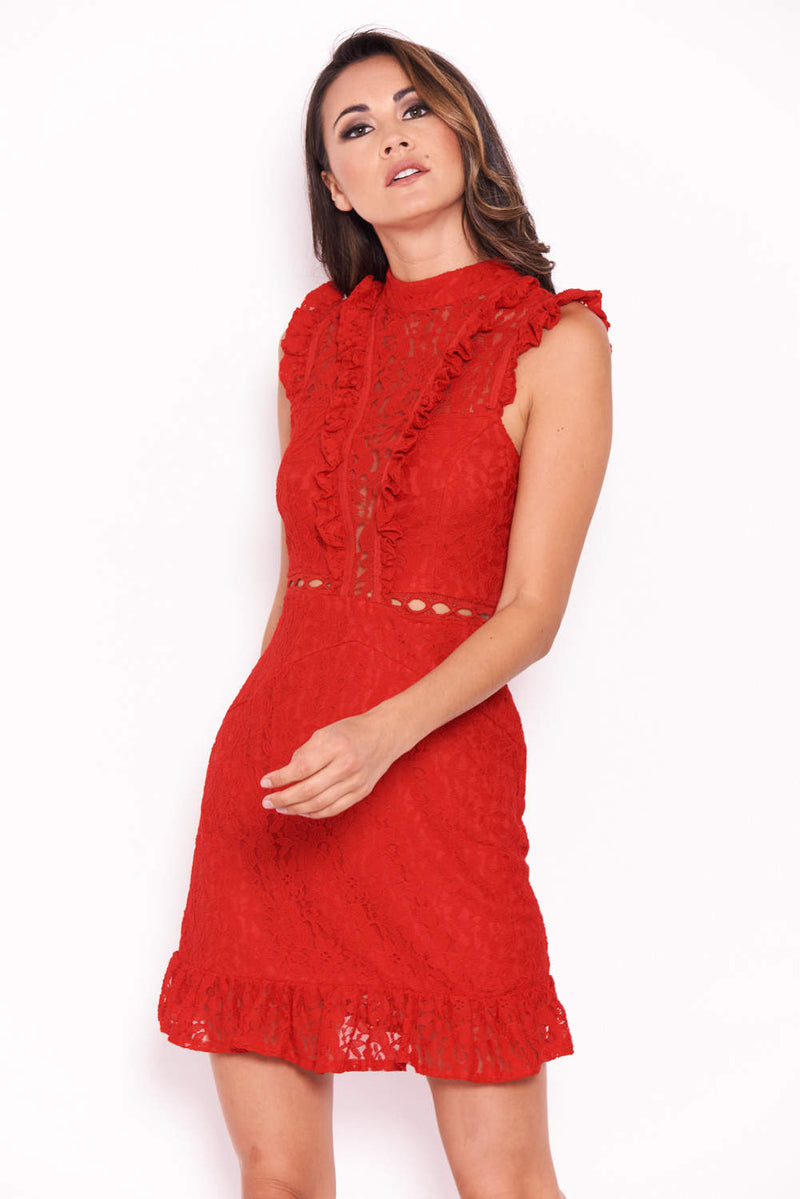 Red Lace Frill Detail Dress – AX Paris