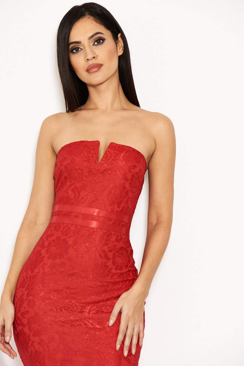 Red Lace Notch Front Midi Dress – AX Paris