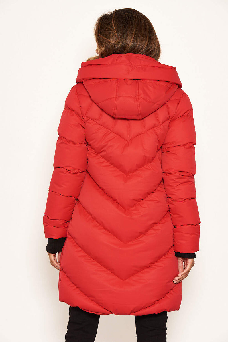 Red Longline Padded Coat – AX Paris