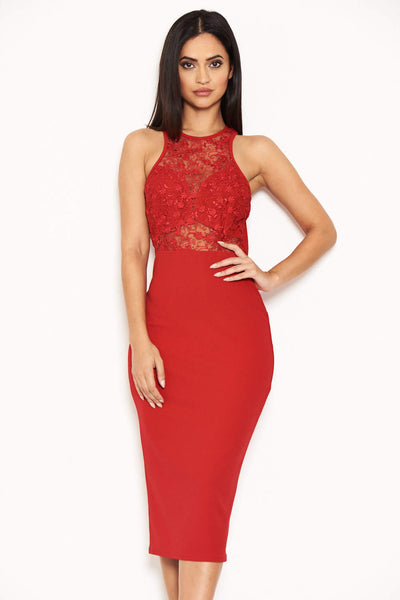 Red Midi Dress With Lace Top – AX Paris