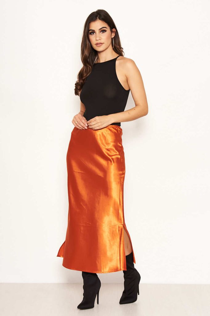 Rust Satin Midi Skirt Ax Paris 4695