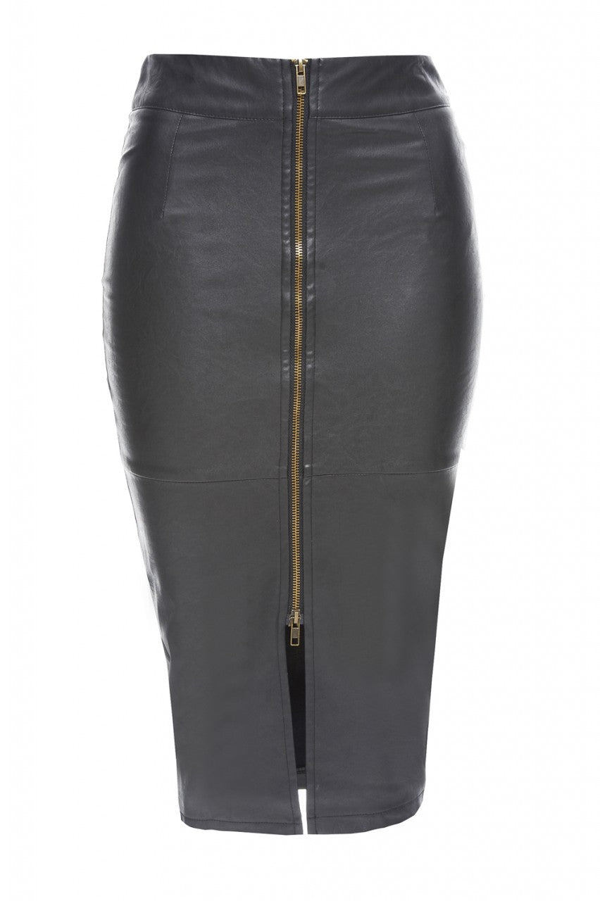 Zip Detail PU Midi Skirt – AX Paris