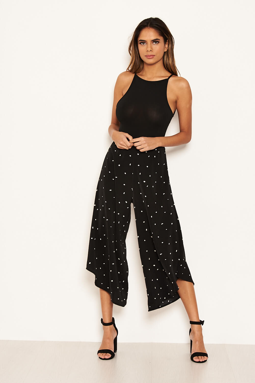 spotty flared trousers