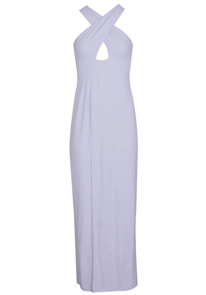 Silver Maxi Dress with a Thigh High Split – AX Paris