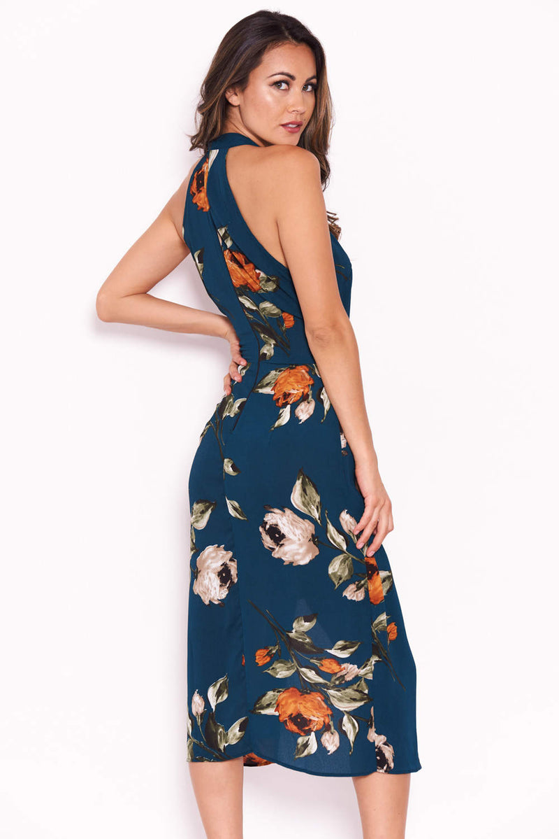 Teal Floral Midi Wrap Dress Ax Paris 4108