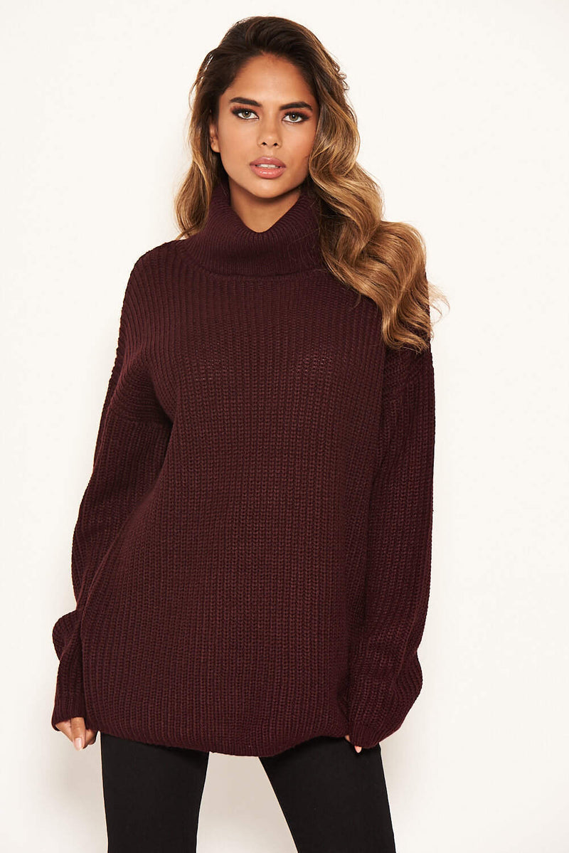 wine roll neck jumper