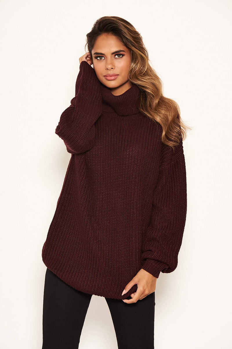 wine roll neck jumper