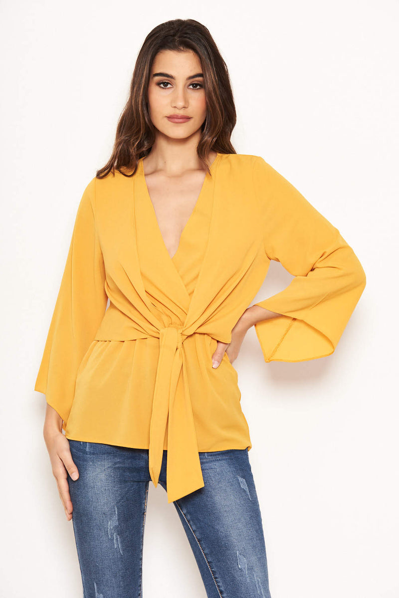 Yellow Front Tie Top – AX Paris