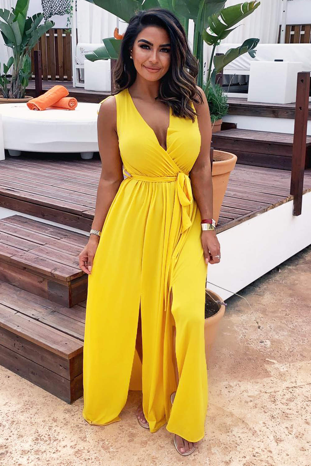 ax paris yellow wrap dress