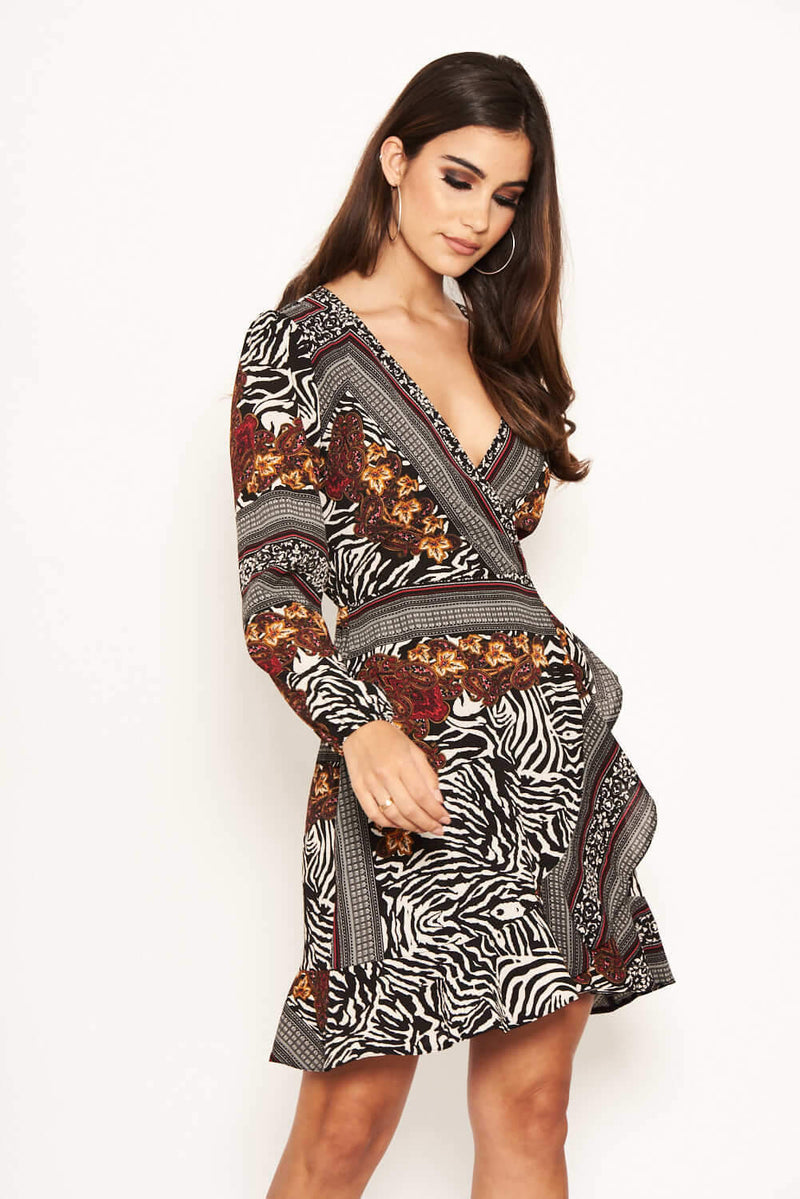 Zebra Multi Print Wrap Dress – AX Paris