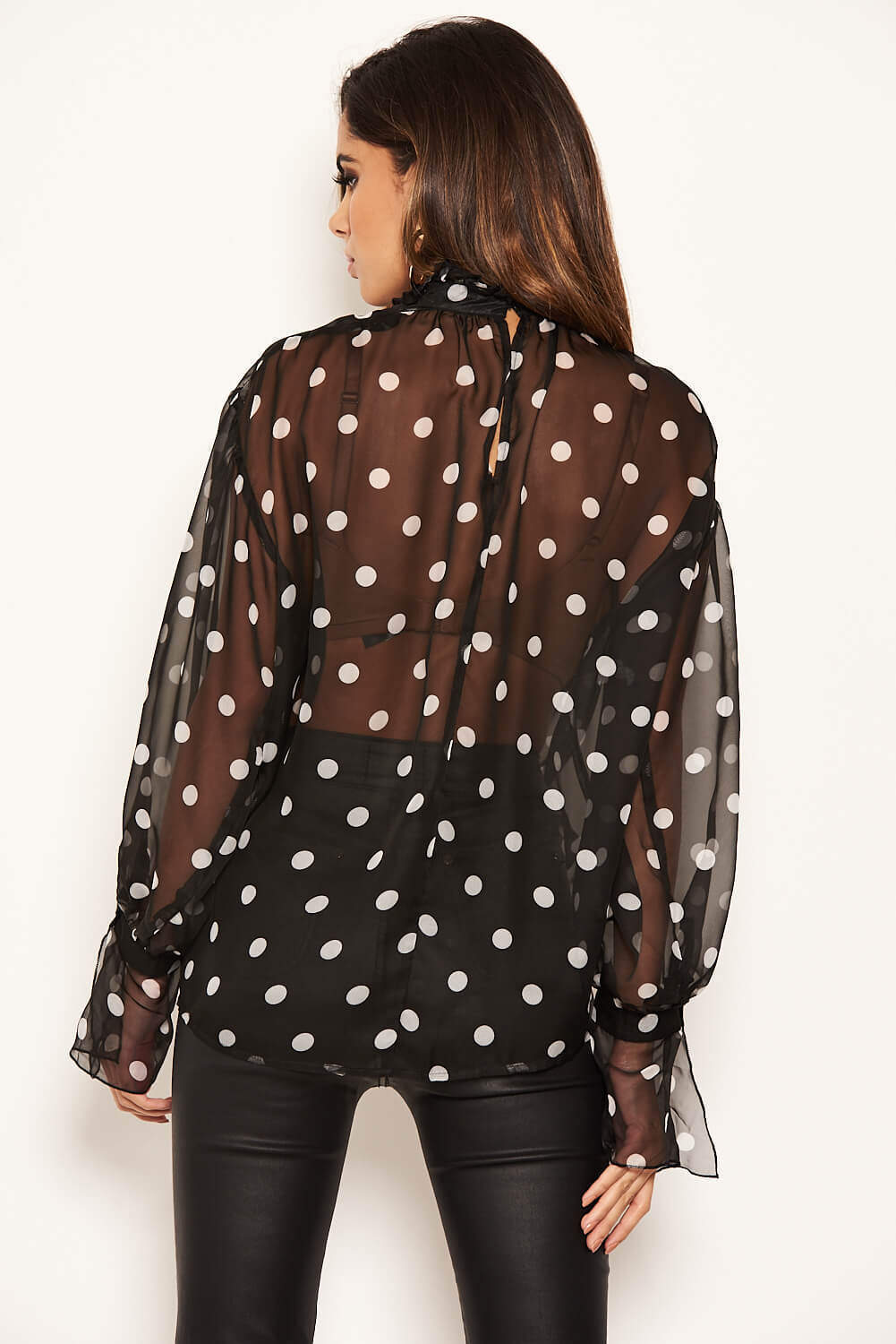 Black Polka Dot Chiffon High Frill Neck Top – AX Paris