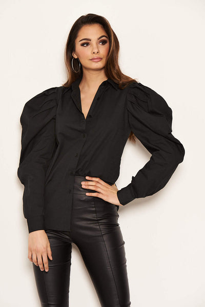 Black Poplin Puff Sleeve Shirt – AX Paris
