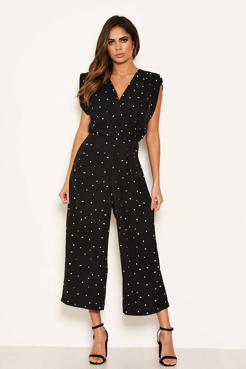 Black Spotty Wrap Culotte Jumpsuit – AX Paris