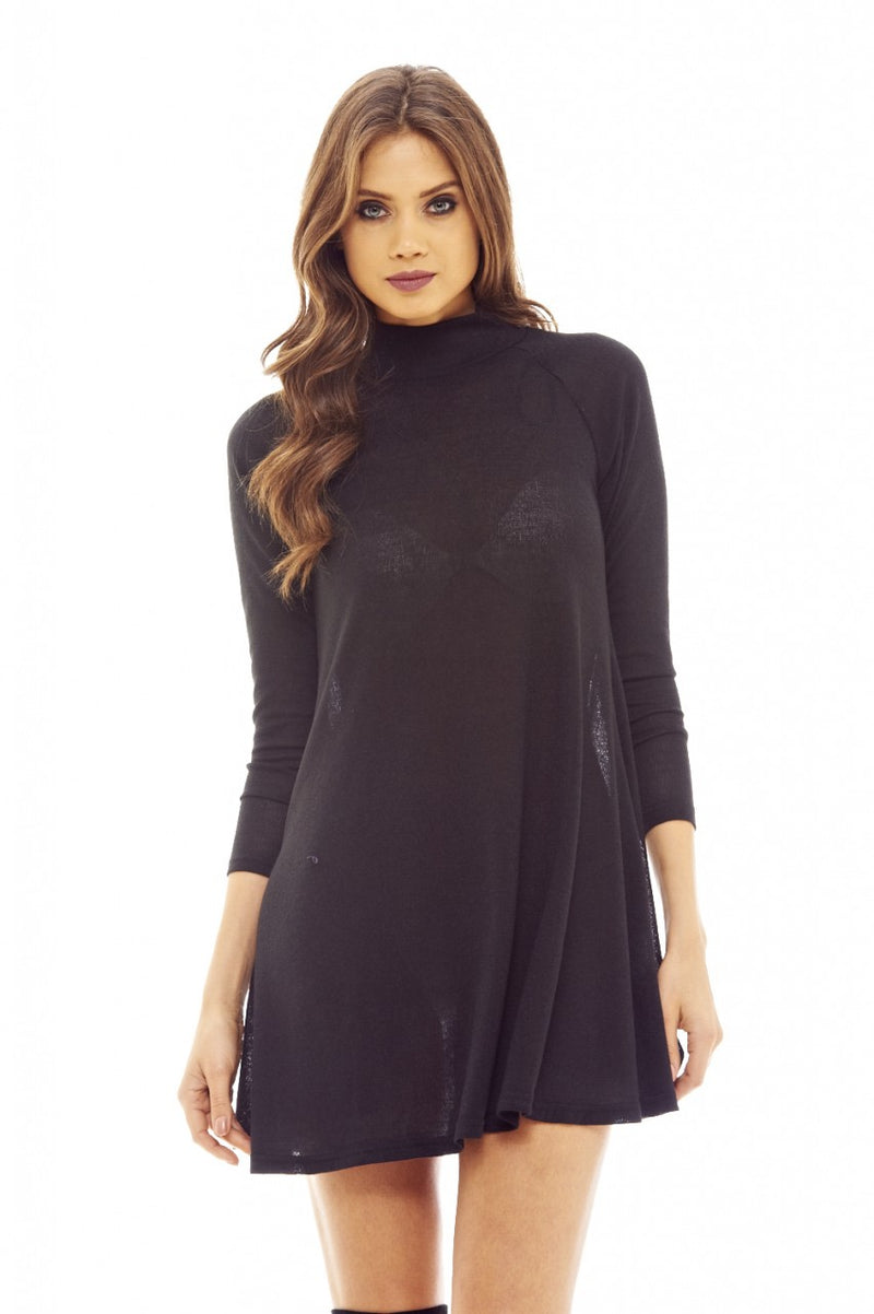 Black Knitted Swing Dress with Turtle Neck Style – AX Paris