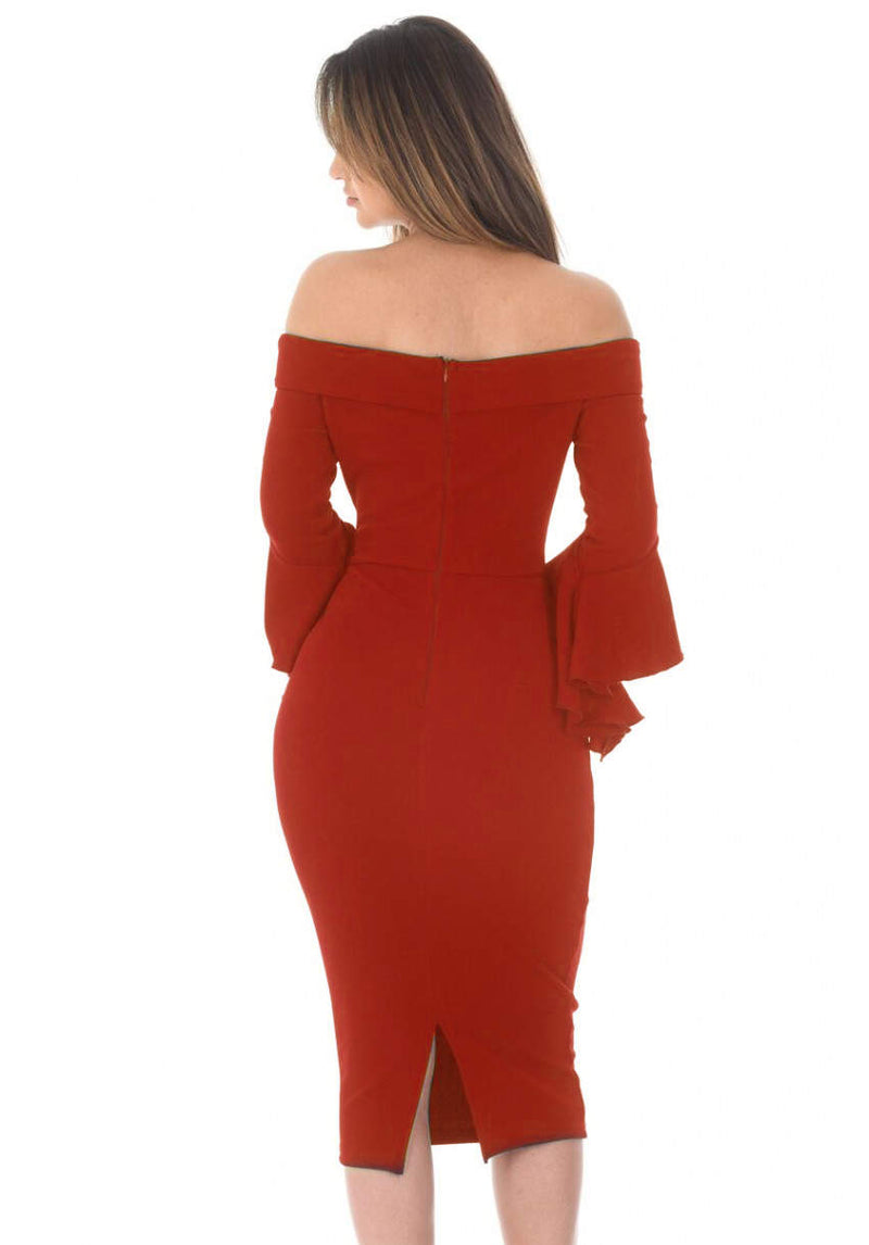 Red Notch Front Frill Sleeve Midi Dress – AX Paris