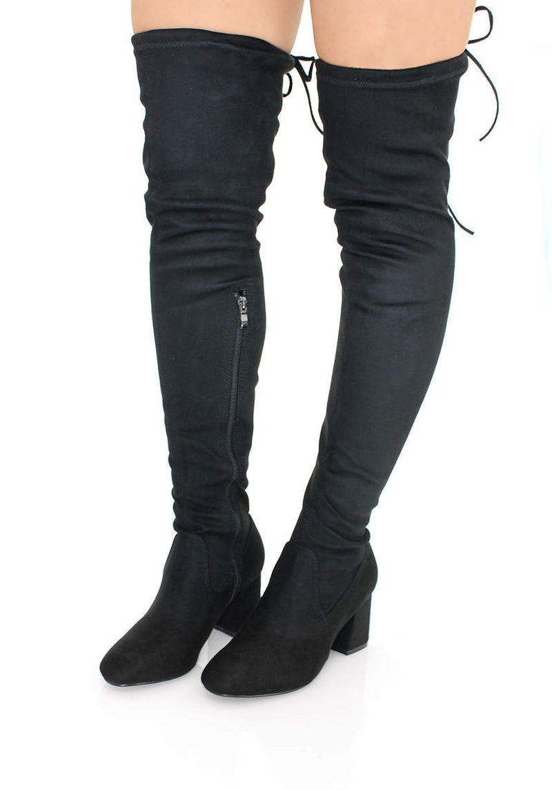 Black Thigh High Boots With Chunky Heel Ax Paris