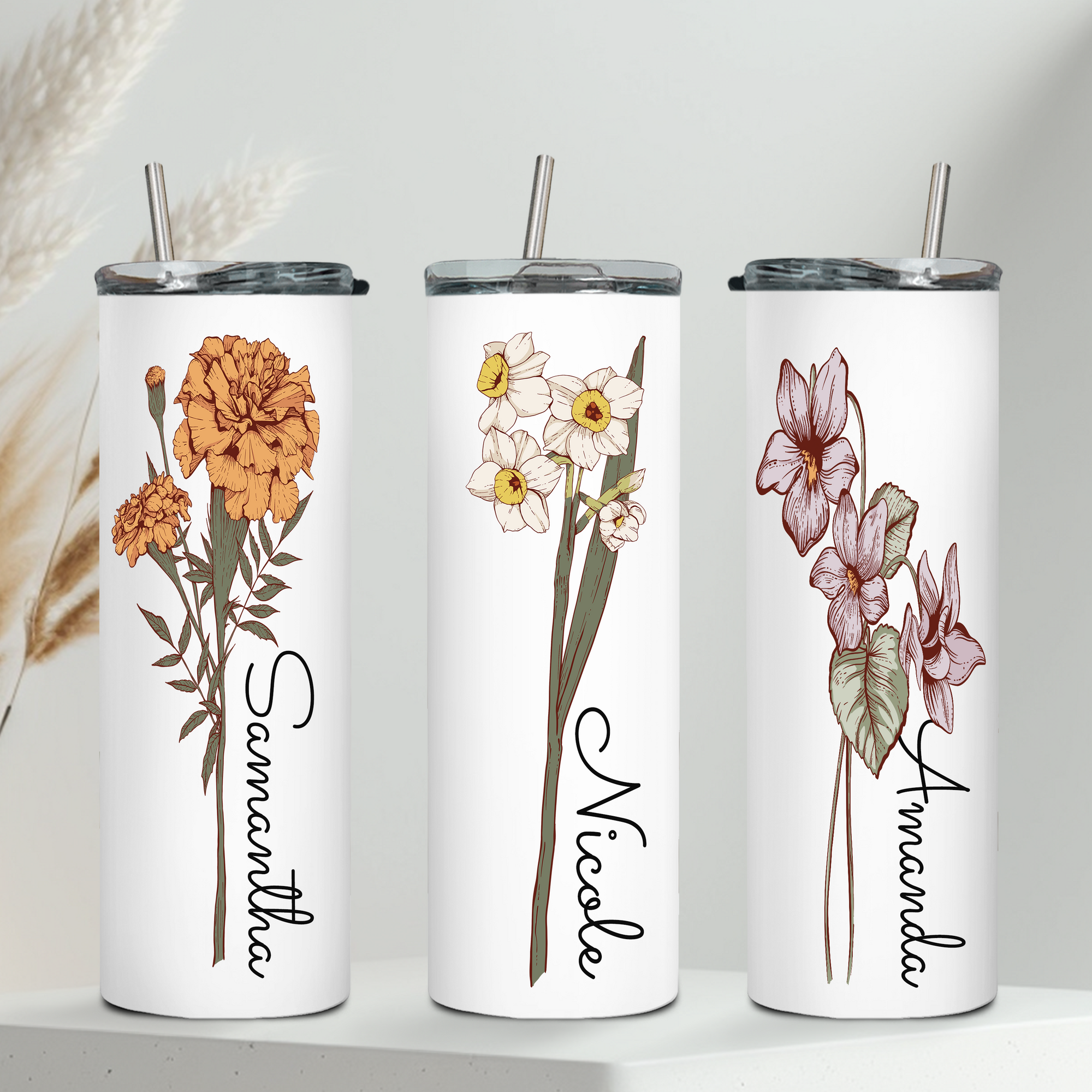 Flower Birth Month Personalized Tumbler - Bridesmaid Gifts Boutique