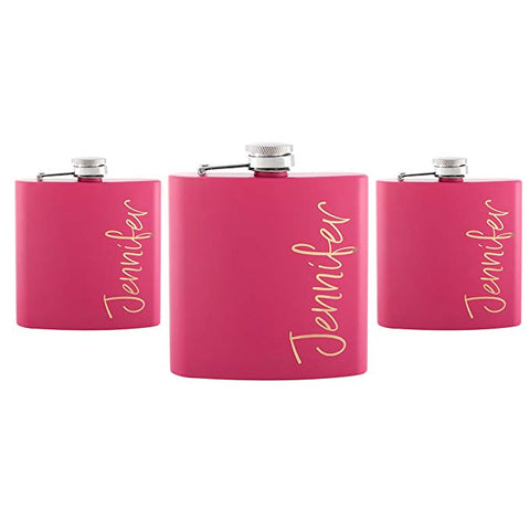 Lily’s Atelier 6oz Stainless Steel Custom Personalized Pink Flask Gift Set