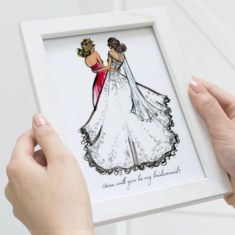 hand drawn picture of bride and bridesmaid