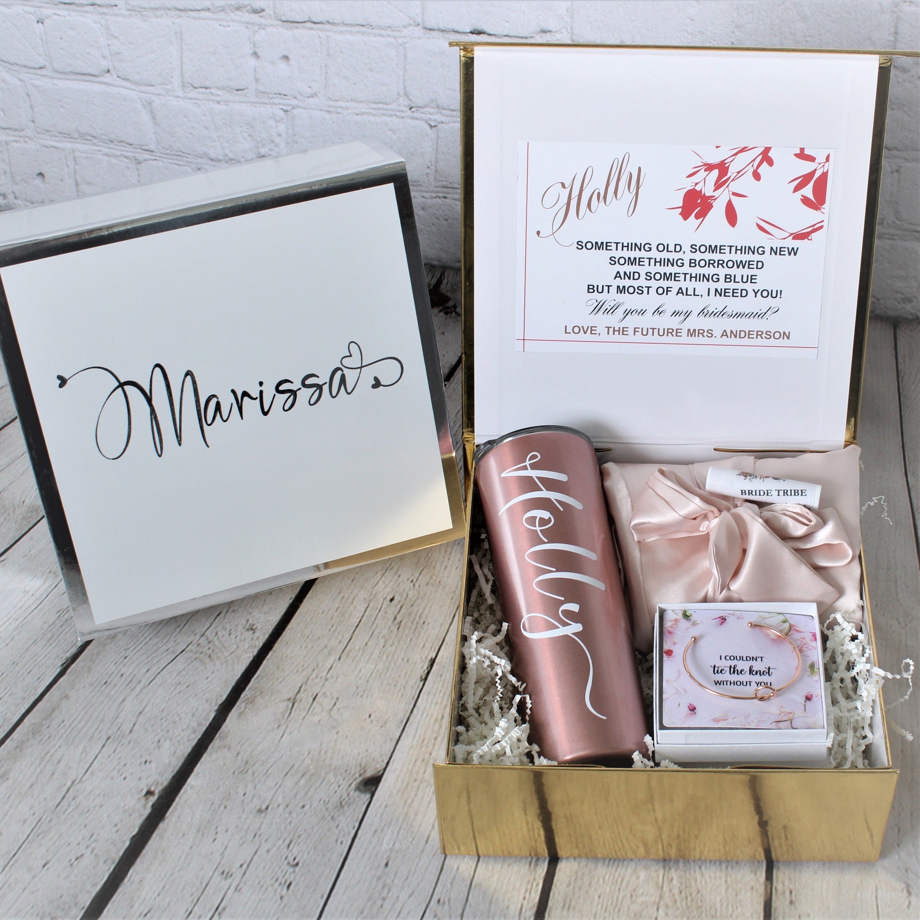 Build a Bridesmaid Gift Box options include Robe, Tumbler, Jewelry -  Bridesmaid Gifts Boutique