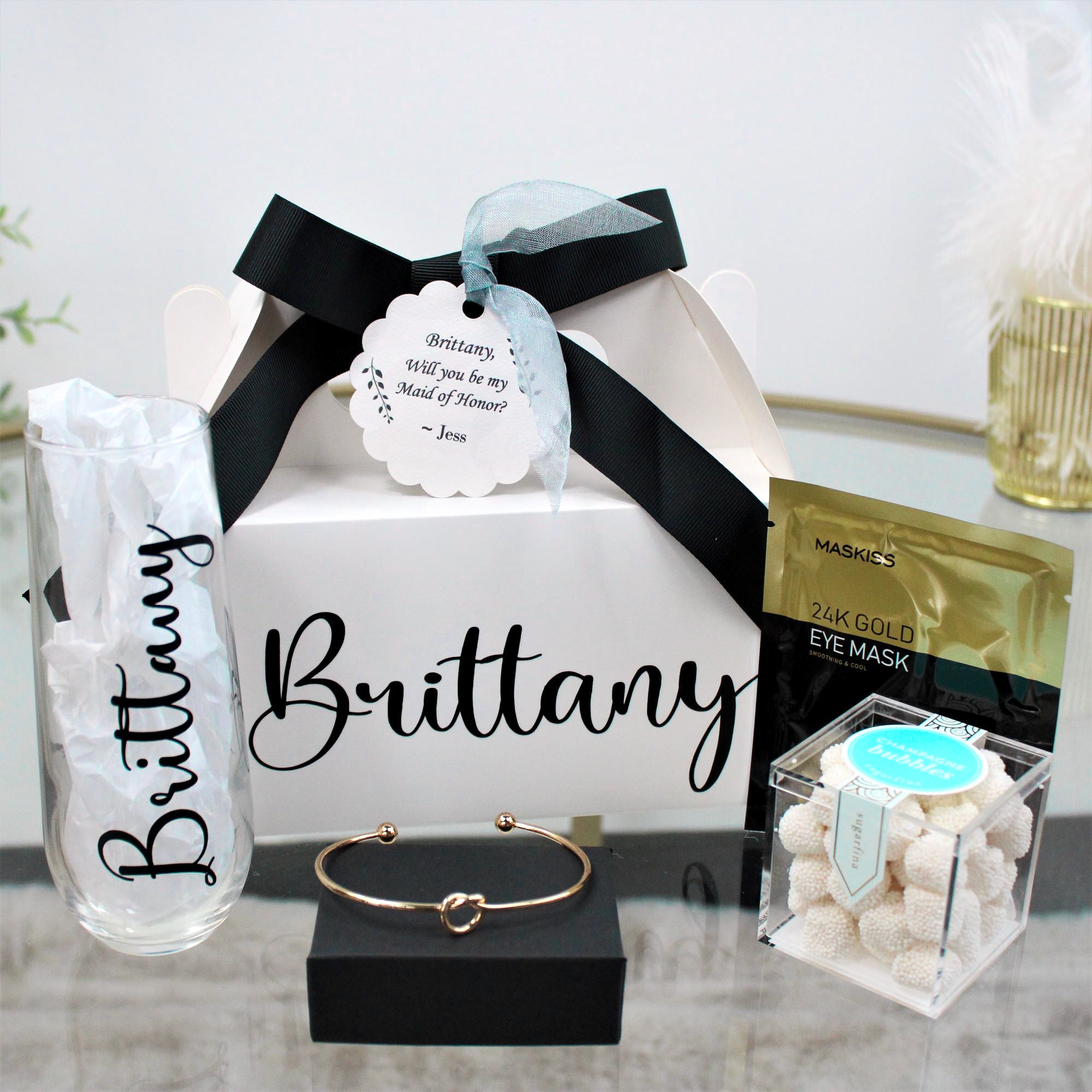 Bride Gift Box - Bride to Be Gift Set for Bridal Shower, Engagement Party, Bachelorette Party, Wedding Shower, or Wedding - Includes Champagne