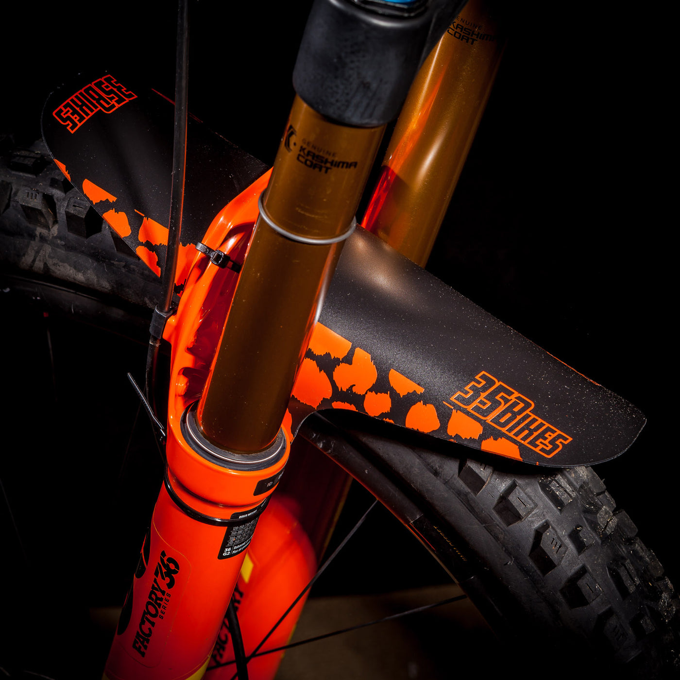 orange mountain bike mudguards