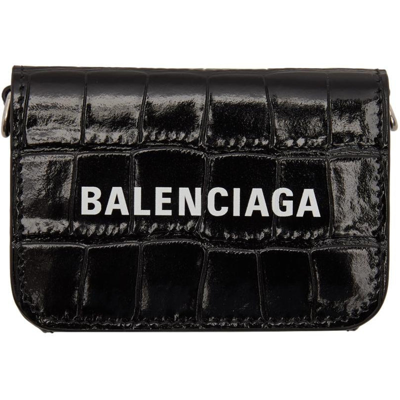 Wallet on chain b leather crossbody bag Balenciaga Black in Leather   32357101