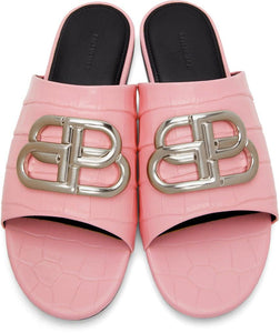 balenciaga pink croc slides