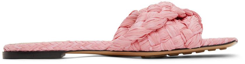 Bottega Veneta Pink Raffia Stretch Flat Sandals Blackskinny