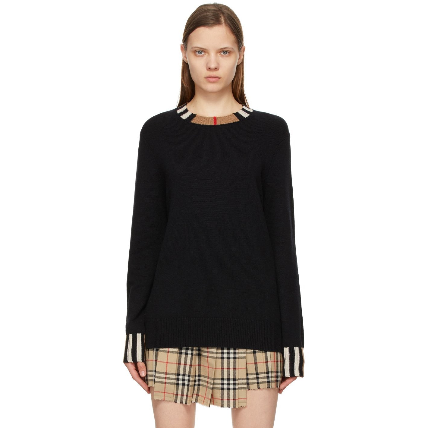 burberry icon stripe trim cashmere sweater