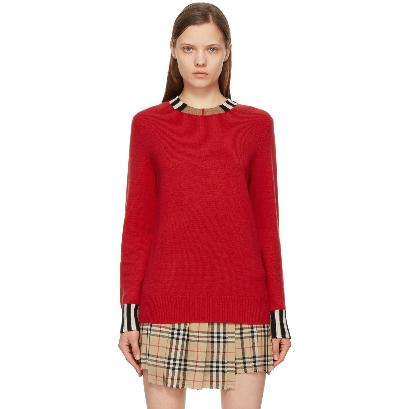 burberry icon stripe trim cashmere sweater