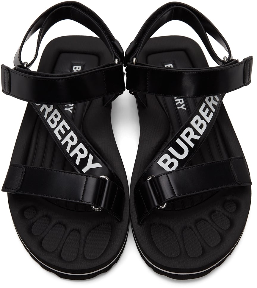 Burberry SSENSE Exclusive Black Leather Patterson Flat Sandals – BlackSkinny