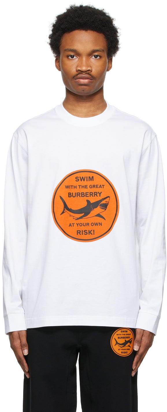 Burberry White Shark Graphic Long Sleeve T-Shirt – BlackSkinny