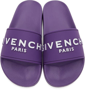 Givenchy Purple Logo Flat Slides – BlackSkinny