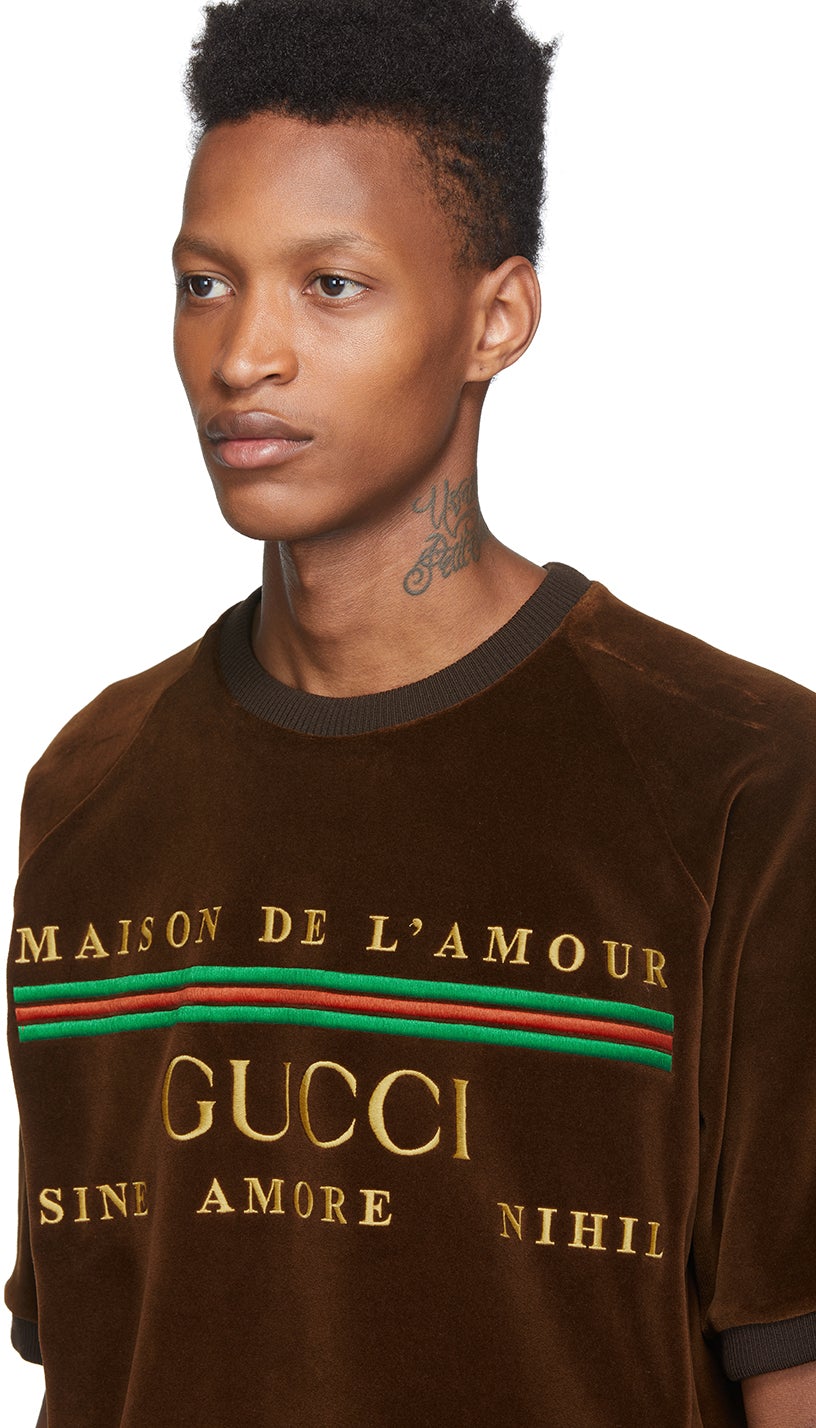 Gucci Brown Chenille Maison De L Amour T Shirt Blackskinny