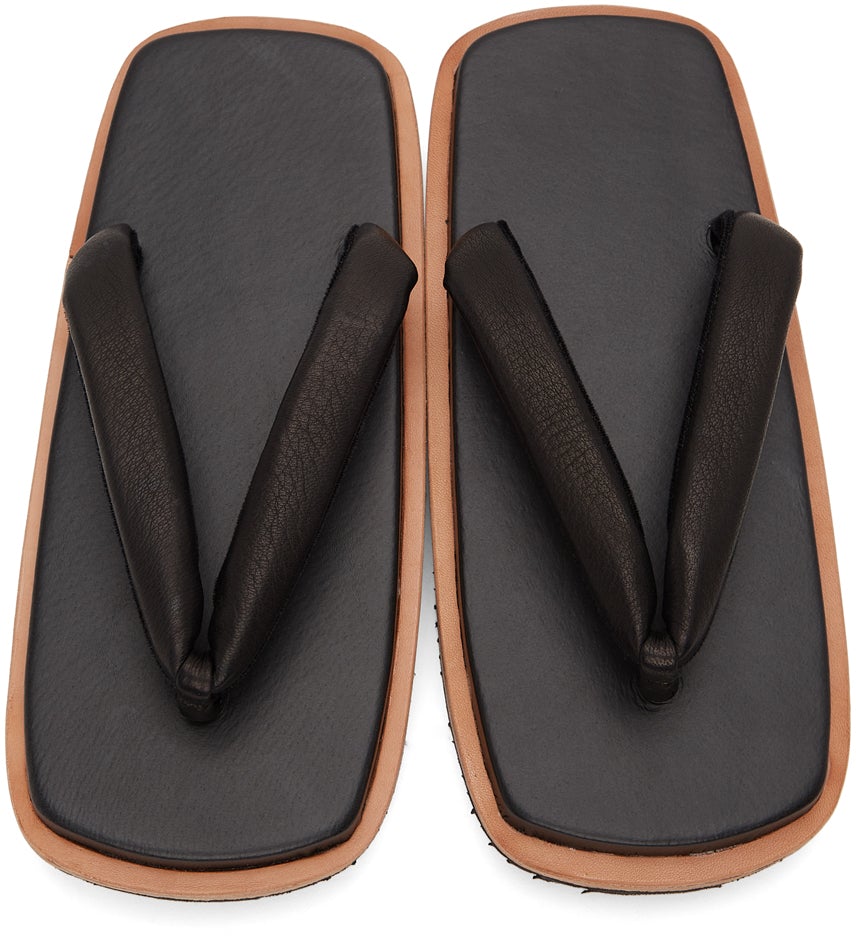 Sasquatchfabrix. Black MARIEOHIRA Edition Leather Geta Sandals